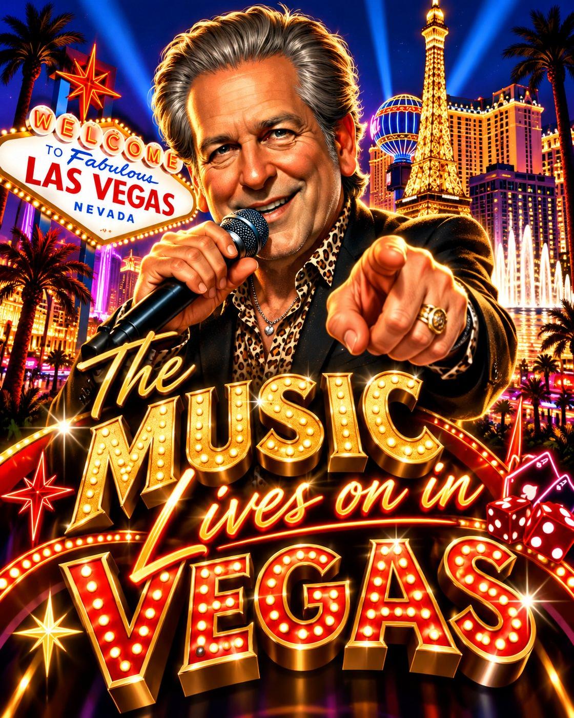 Craig Michael Canter performing in an illustrated tribute to Las Vegas entertainment